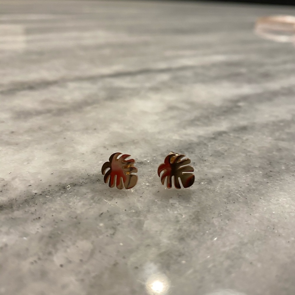 NEW Rose Gold Monstera Tropical Leaf Stud Earrings